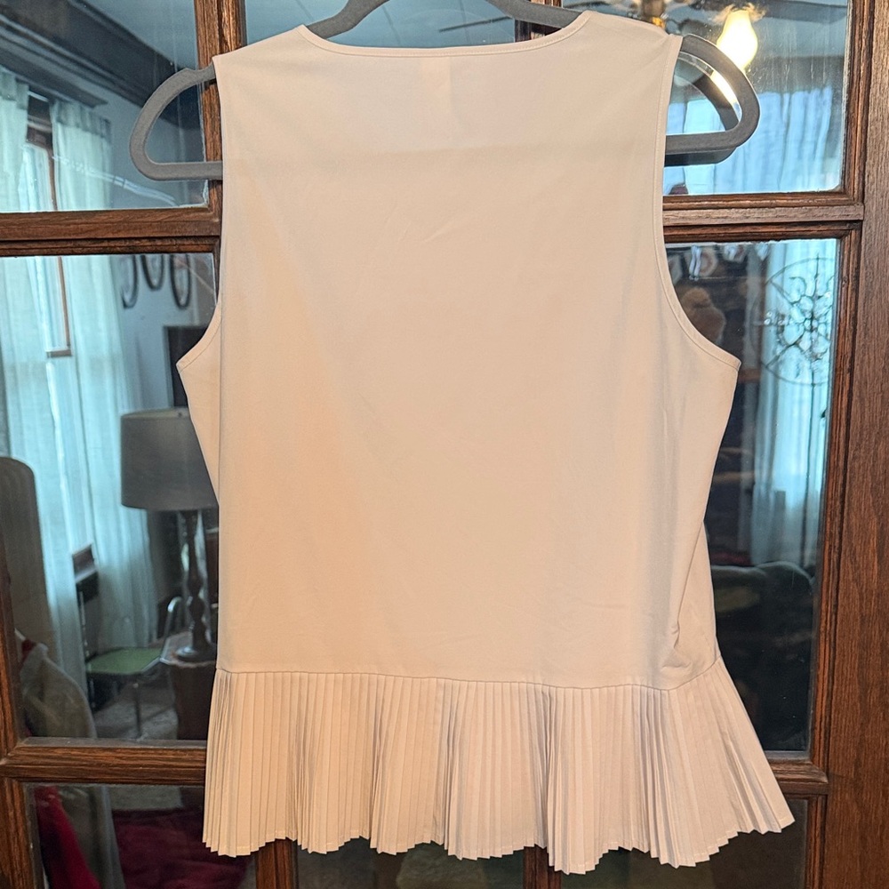 Spanx Get Moving Pleated Tank Top Women Med Cream Sleeveless Peplum Activewear - Picture 3 of 3